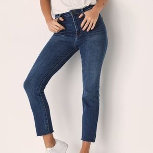 JUST BLACK cute and chilling dark wash straight leg high rise jeans